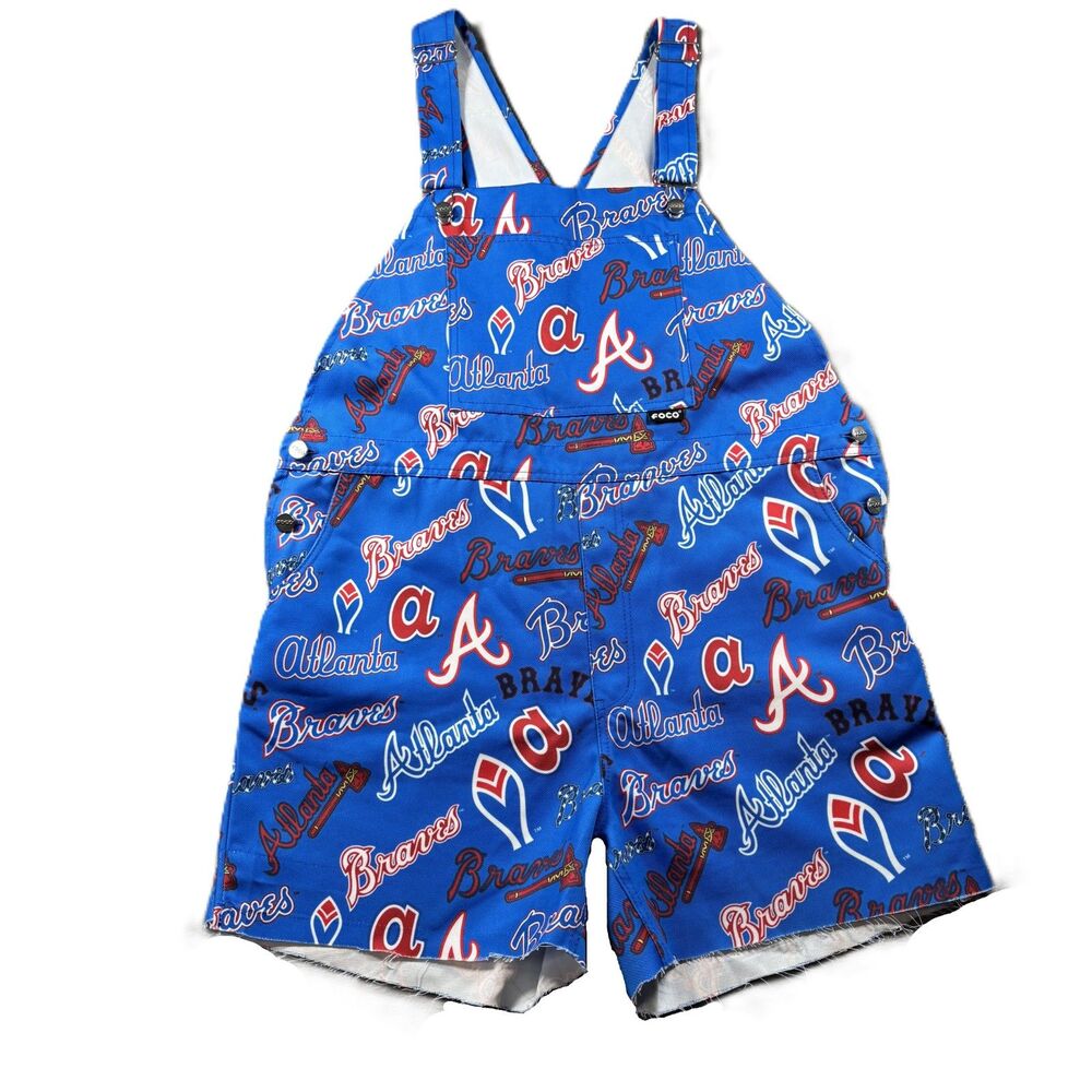 Cooperstown Collection Foco Atlanta Braves Women Bibs Overalls Shortalls XL M286